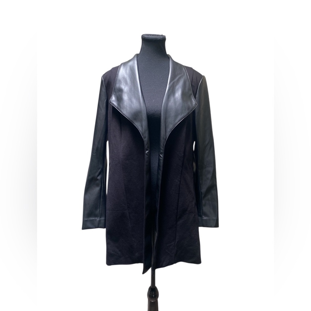 Anne Klein Black Leather Look Sleeve Jacket GUC L